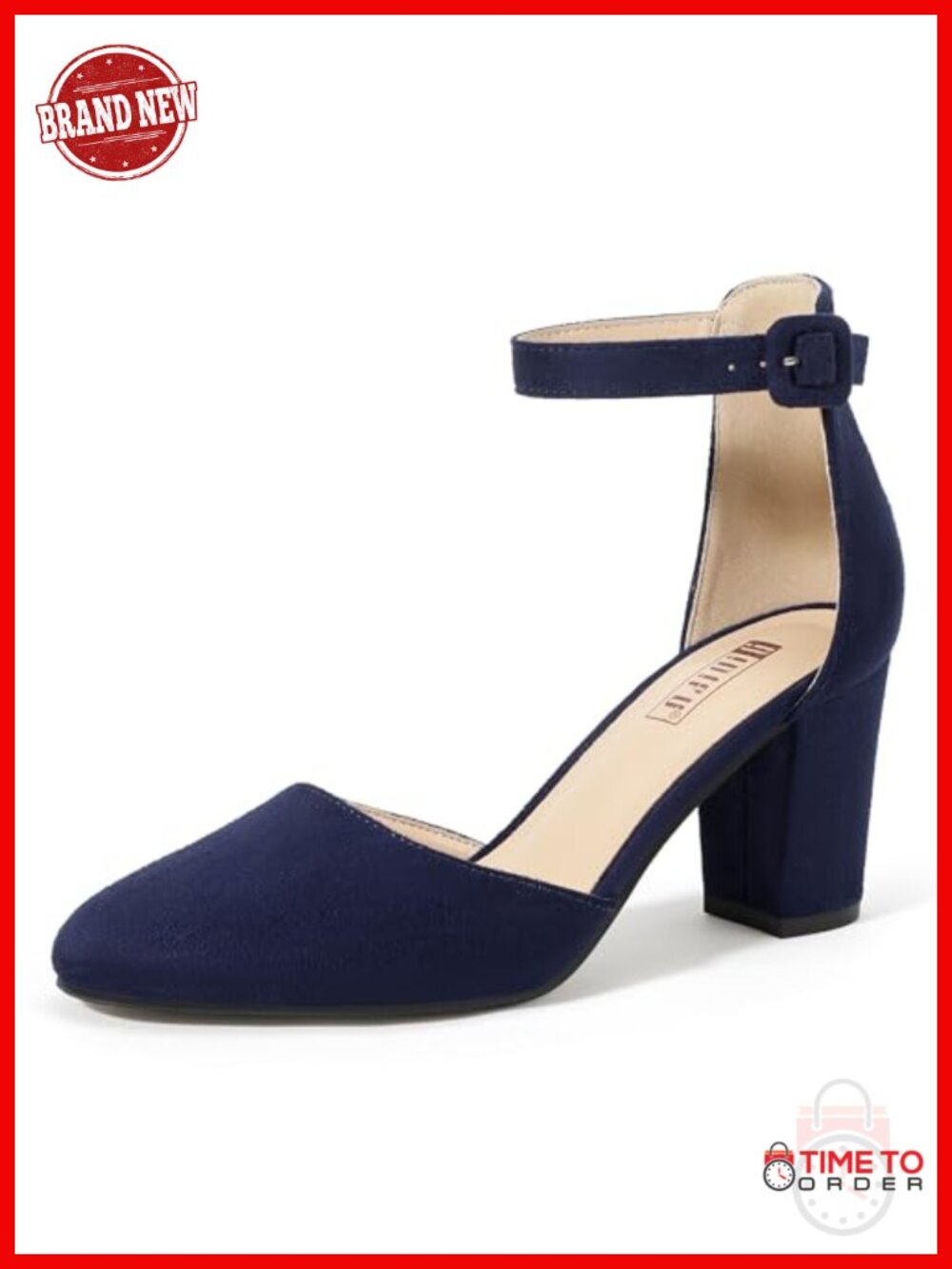 IDIFU Women's 3 Inch Closed Toe Chunky Block Heel Pumps Suede Ankle Strap Dress